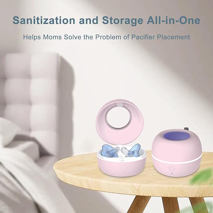 Upgraded Portable Pacifier Sanitizer, UV Light Sanitizer Box, 99.99% Cleaned in 3 Minutes, 90 Disinfection Cycles, USB Rechargeable, Baby Pacifier Sanitizer On the Go (Large Pink)