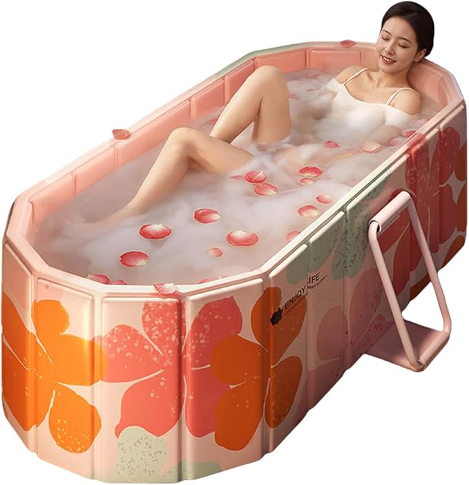 Foldable Bathtub for Adult Large 47'in Collapsible tub Portable Bathtub for Bathroom Folding SPA Tub for Shower Stall, Ideal for Small Spaces (Pink, XL: 47"L x 33.8"W x 19.5"H)