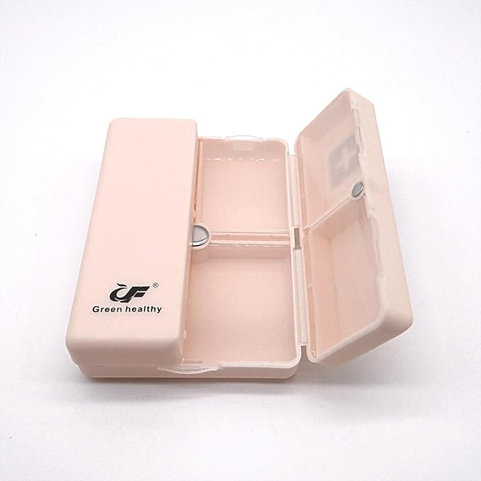 Magnetic Foldable Pill Case, Daily Pill Box Organizer Easy to Open, BPA Free, 7-Day Portable Weekly Vitamin Dispenser Reminder for Medicine, Fish Oil, Supplements, Capsule, DHA, Beige White