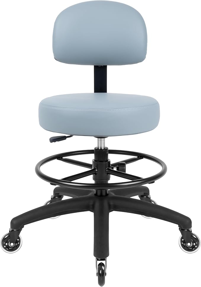 TAKE UR SEAT® Economical Multi-Purpose Medical Spa Drafting Stool with Adjustable seat and Back Height. Advanced Fabric seat Cover is Easy to Clean. Blade Wheels (Med. Bench Height Grey)