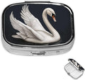 Square Pill Box 2 Compartment Medicine Pill Case White Swan Pill Box for Purse Pocket Waterproof Metal Pill Container Portable Pill Holder Mini Pill Organizer for Travel or Daily