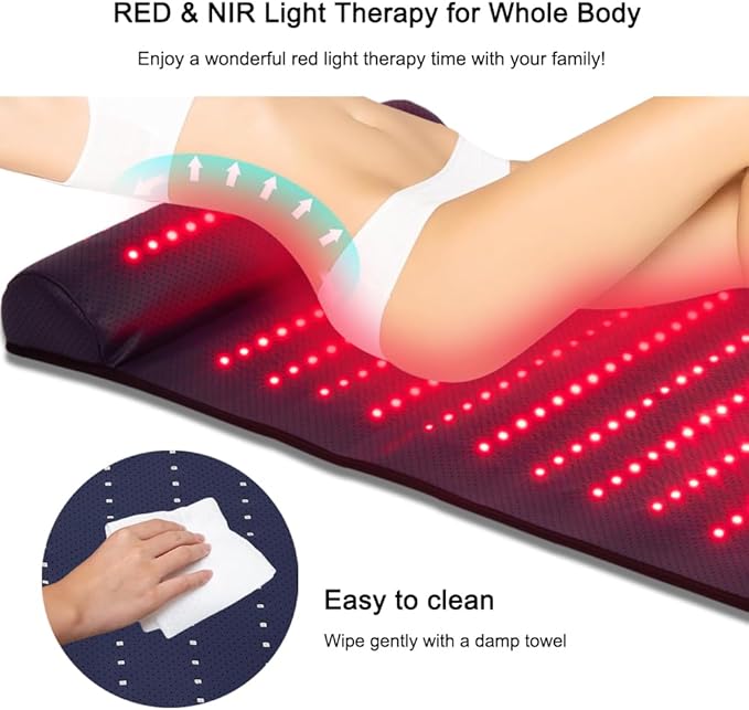 Infrared Red Light Therapy, Red Light Therapy Mat with Neck Support, 660nm&850nm NIR Deep Wavelength Blanket Pad for Back Belly Knee Shoulder HIPS Body Pain Relief