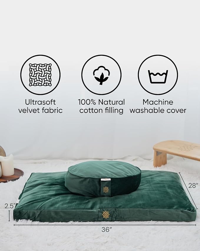 Mindful & Modern Zabuton Meditation Mat - Cotton Filled Yoga and Meditation Pad - Zabuton Meditation Cushion for Kneeling and Sitting Support - Large Rectangular Sitting Floor Pillow for Bench or Zafu