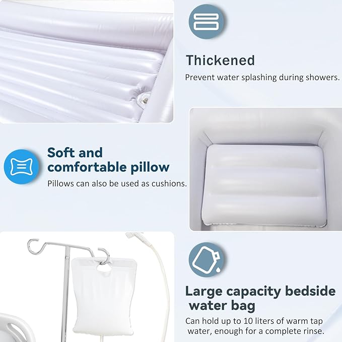 Bedside Shower Bath Kit,Inflatable Bed Bath,Medical grade PVC Bedside Shower Bathtub Kit,Bed Baths for the Disabled,Suitable for Disabled People, Elderly Pregnant Women, Etc（single layer）