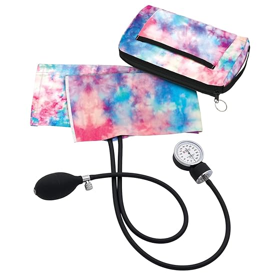 Prestige Medical Adult Premium Aneroid Sphygmomanometer with Matching Carry Case, Tie Dye Cotton Candy Sky