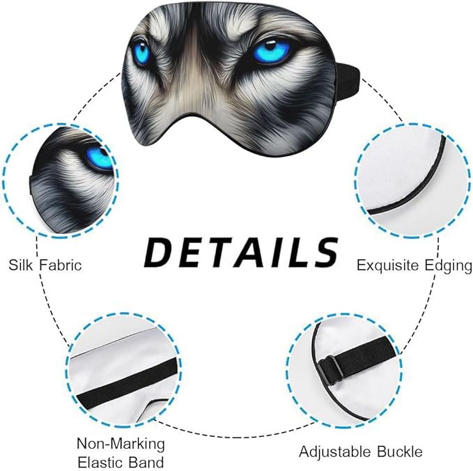 Wolf Eyes Eye Mask Sleeping Mask Siberian Husky Bright Blue Eyes Sleep Masks Silky Soft Eye Cover for Women Men Shading Blindfold for Air Travel Sleeping