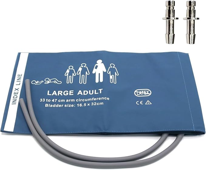 Universal NIBP Cuff with BP12 Connector for Large Adult, 33-47 cm Reusable Dual Tube PU Replacement BP Cuff with Inner Airbag for Blood Pressure Monitor Machine
