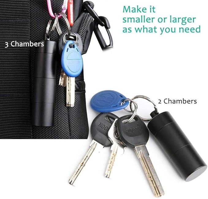 Opret Keychain Pill Holder, 3 Compartments Metal Small Pill Case, Waterproof Portable Travel Pill Box, Pill Container for Purse (Black)