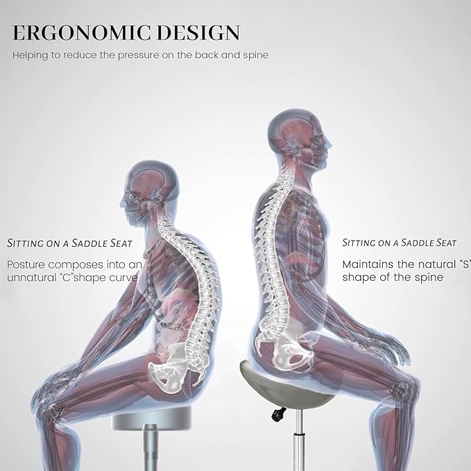 Saddle Stool with Wheels,Rolling Stool,Rolling Chair Ergonomic Swivel Rolling Chair with Hydraulic Lifting Height Adjustable Rolling for Office Medical Massage Salon Drafting(Grey)