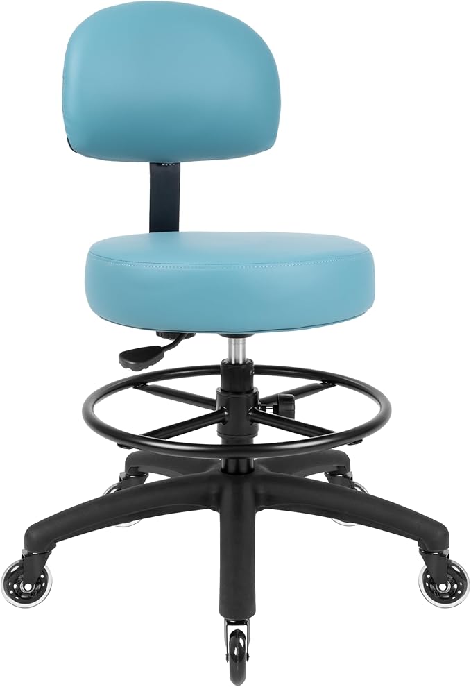 TAKE UR SEAT® Economical Multi-Purpose Medical Spa Drafting Stool with Adjustable seat and Back Height. Advanced Fabric seat Cover is Easy to Clean. Blade Wheels (Med. Bench Height Blue)