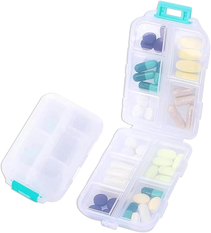 Travel Pill Organizer Portable Pocket Pill Case Small Pill Box for Purse Medicine Organizer Have 10 Compartments Storage Vitamin Fish Oil by INVODA (White)