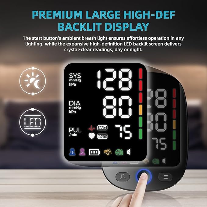 Upper Arm Electronic Blood Pressure Monitor, Adjustable Wide Range Cuff 8.5''-16.5'', Blood Pressure Monitor for Home Travel Use, Large LED Digital Display with 2×120 Memory