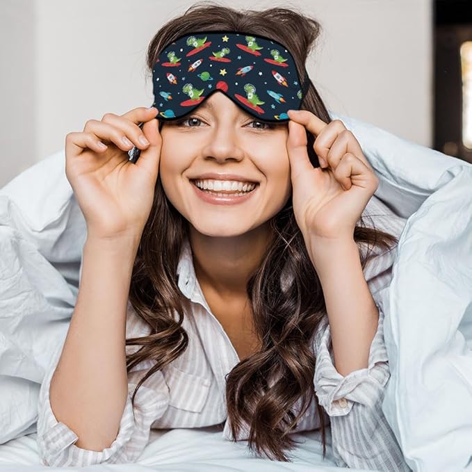 Astronaut Dinosaur Sleep Eye Mask Eye Cover Rex Tyrannosaurus Space Surf Funny Animal Silk Eye Mask for Sleeping with Adjustable Strap for Travel Nap Shift Work Office