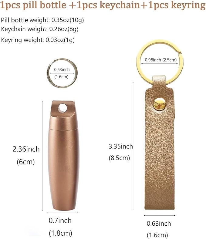 Small Pill Organizer with Keychain, Mini Pill Bottle/Gold Pill Container for Purse, Metal Waterproof Pill Box.