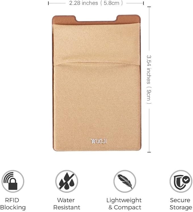 RFID Blocking Phone Card Wallet - Double Secure Pocket - Ultra-Slim Self Adhesive Credit Card Holder Card Sleeves Phone Wallet Sticker All Smartphones(Gold)-2PC