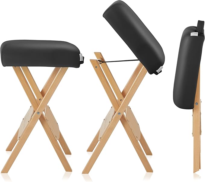 Saloniture Wood Folding Massage Stool with Carrying Case, Black