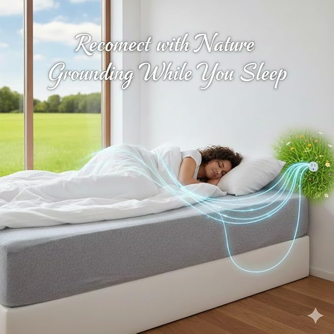 Grounding Sheets with Grounding Mat,10% Pure Silver Fiber+90% Organic Cotton,Deep Pocket Grounding Bed Sheets.Grounded Fitted Sheets Set.