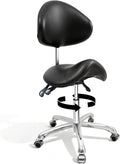 FreSup Saddle Stool, Ergonomic Saddle Chair with Back Support,Tattoo & Esthetician Chair with Wheels, Anti-Fatigue Design for Salon, Dental, Lab, Office and Home Kitchen (Black)