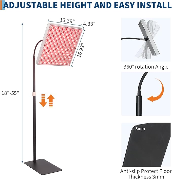 Large Panel Red Light Therapy Floor Lamp, 225 LEDs Red Infrared Light Therapy Device for Full Body, Home Use for Skin Rejuvenation, Muscle Recovery, and Joint Pain Relief