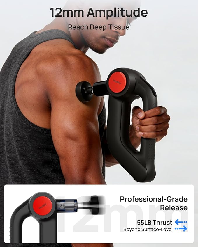 Massage Gun Deep Tissue with Heat Therapy, 12mm Amplitude Muscle Massager for Athletes, 5 Speeds & 4 Modes Massager Gun for Neck Back Shoulder Leg Pain Relief - Perfect for Men, Black