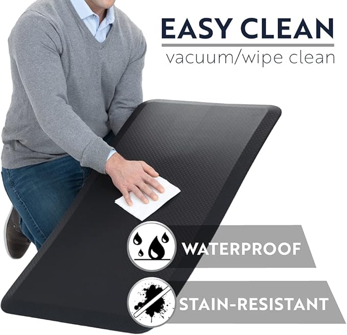 KANGAROO Thick Ergonomic Anti Fatigue Kitchen Mats for Floor, Cushioned Standing Office Desk Mat, Waterproof Scratch Resistant Topside, Supportive All Day Foot Comfort Padded Foam Rugs, 20x32, Black