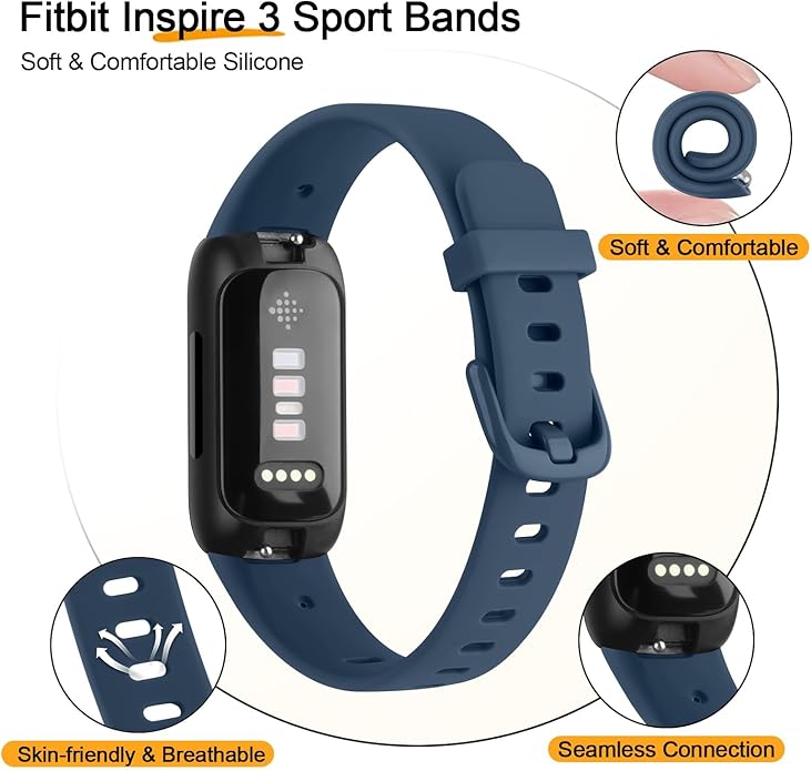 2-Pack Bands for Fitbit Inspire 3 Bands for Women Men, Classic Soft Replacement Sport Wristbands Replacement Straps Compatible with Fitbit Inspire 3 Fitness Tracker