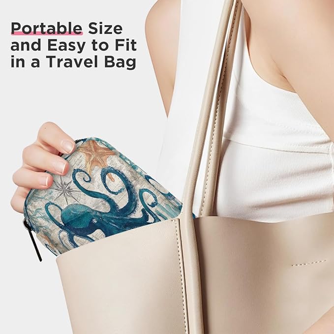 Octopus Ocean Vintage Pill Case Travel Pill Organizer Weekly 7 Day Portable with Zipper Medicine Box Pill Case for Vitamins, Birth Control,Fish Oils,Medication, Supplements