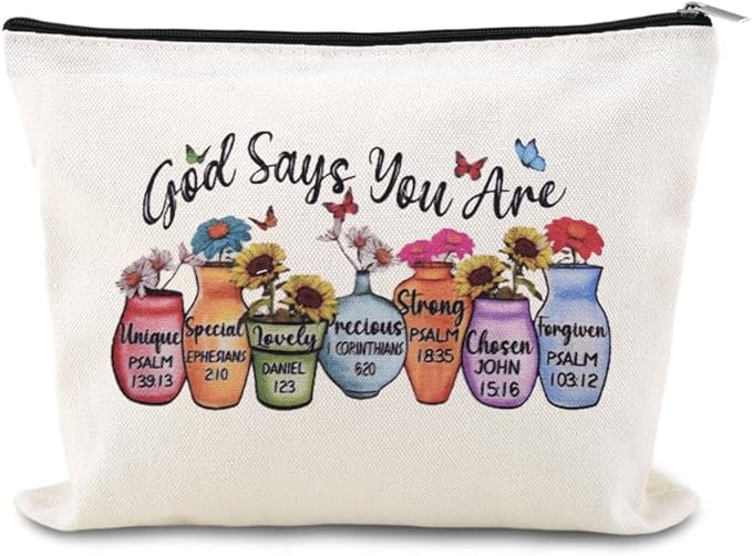 Christian Makeup Bags for Women Girls Religious Toiletry Bag for Teens Adults Inspirational Bible Verse Bag Pouch Catholic Birthday Gifts for Her Friend Female Baptism Confirmation Affirmations Gift
