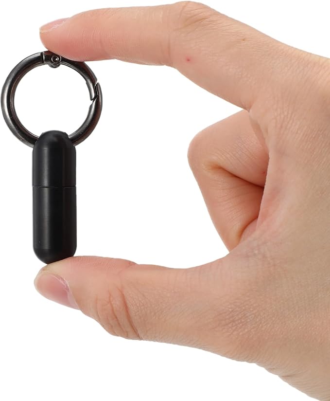 Small Pill Case Micro Pill Holder Keychain Portable Pill Container Waterproof Pocket Pill Organizer Tiny Pill Holder Bottle for Outdoor Travel Purse Pocket Emergency Medicine (Black)