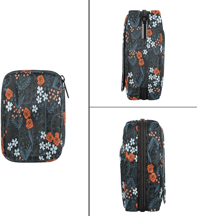 Seamless Botanicals Flowers Pill Case Everyday Travel, 7 Day Weekly Medicine Pill Box Compact Portable Pills Bottle Organizer with Zipper for Daily Vitamin Medicine Holder Bottle Organizers Bag