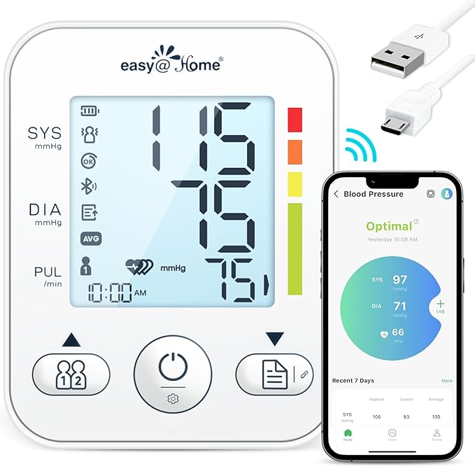 Easy@Home Blood Pressure Monitor: Easy@Home Bluetooth Smart Large Cuff BP Monitor | Digital Sphygmomanometer | iOS & Android APP | EBP08B