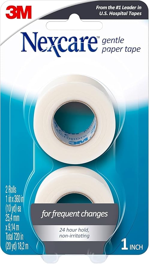 Nexcare Gentle Paper Tape, Medical Paper Tape, Secures Dressings and Lifts Away Gently, 1 in x 10 Yards, 6-Pack (12 Rolls)
