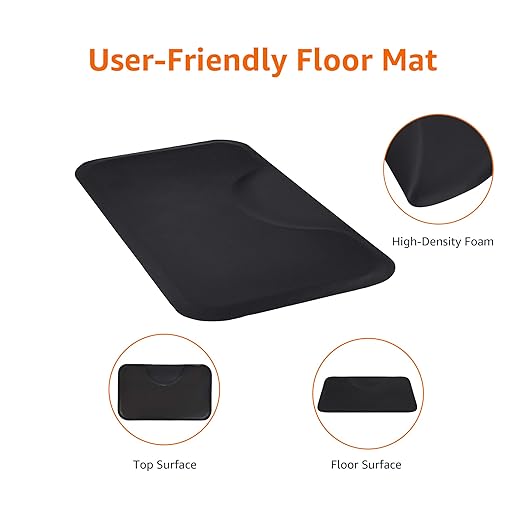 Amazon Basics Rectangular Anti-Fatigue Salon & Barber Shop Floor Mat, Non-Slip Standing Surface, 3ft x 5ft x 5/8 inch, Black