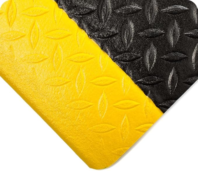 Wearwell Diamond-Plate Tuf Sponge Anti-Fatigue Workstation Mat - Black/Yellow. 2' W x 3' L x 1/2" Thickness. PVC Vinyl Sponge. Safety Rounded Edges. Light Industrial Applications (452.12x2x3BYL)