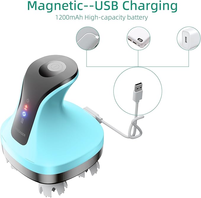 Electric Head Massager, Cordless Portable Body Massage for Deep Relaxation,108 Kneading Nodes Soft Silicone Massage Claws, Waterproof Scalp Cleaning, 4 Modes, Gift for Men Women, Blue