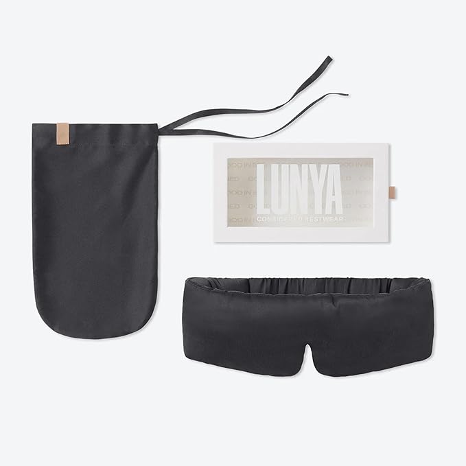 Lunya Washable Silk Sleeping Mask - Thermoregulating Mulberry Silk, Light Blocking and Comfortable Fit – Sleep Mask for Women and Men with Box - Meditative Grey - Large