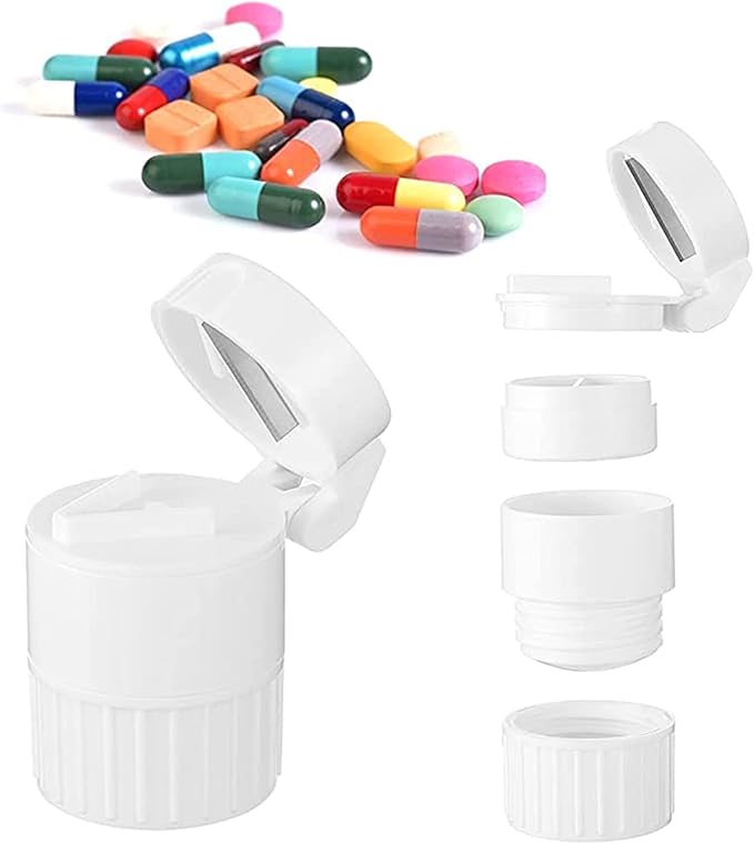Rehabilitation Advantage 4-in-1 Pill Cutter, Crusher, Storage Container, and Water Cup