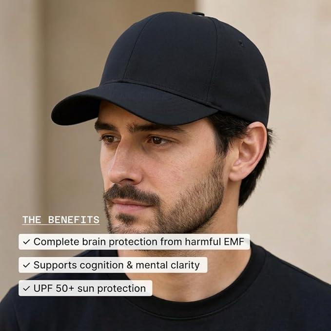 Lambs HAVN EMF-Proof Cap - Wavestopper™ Silver Tech - Blocks 99% of EMF from WiFi, 5G, Phones, Bluetooth - Faraday Hat, Soft, Breathable, Adjustable - Black, Unisex Design for All-Day Comfort.