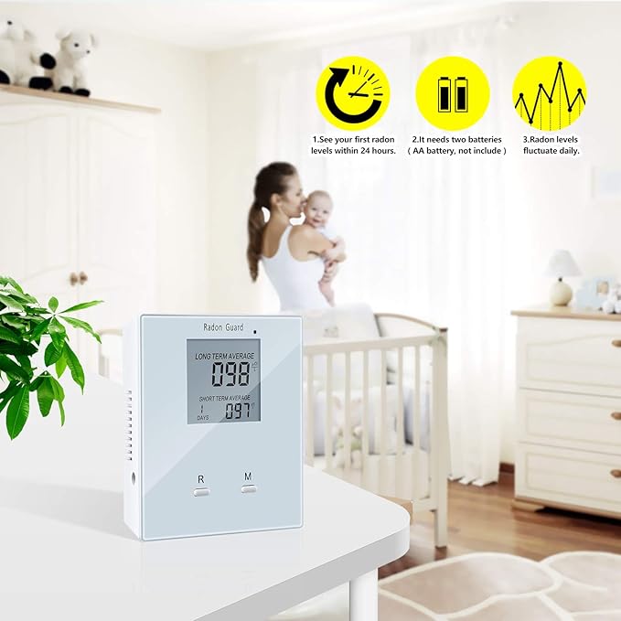Home Radon Detector, Portable Radon Meter, Elifecity Long and Short Term Home Radon Monitor, Battery-Powered, Easy-to-Use