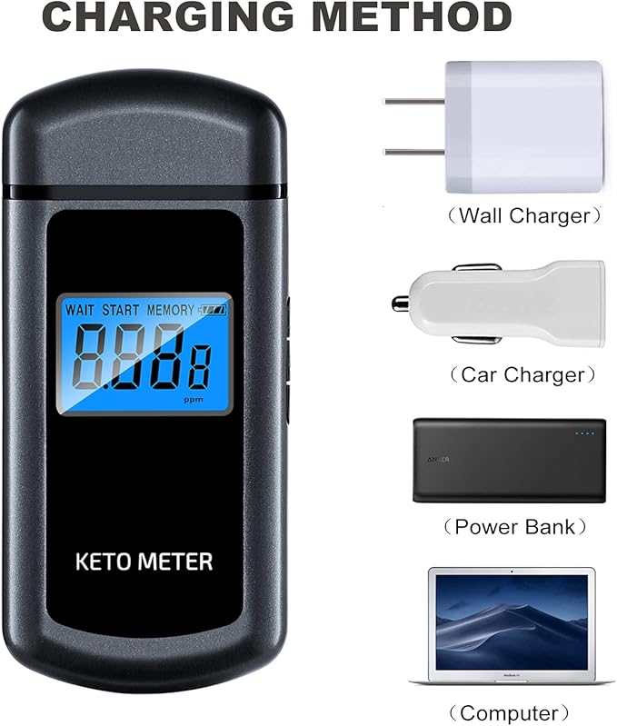 Breath Ketosis Meter Professional-Grade Ketone Breath Tester Portable Rechargeable Ketosis Breath Analyzer for Ketogenic Testing with 10 Reusable Mouthpiece