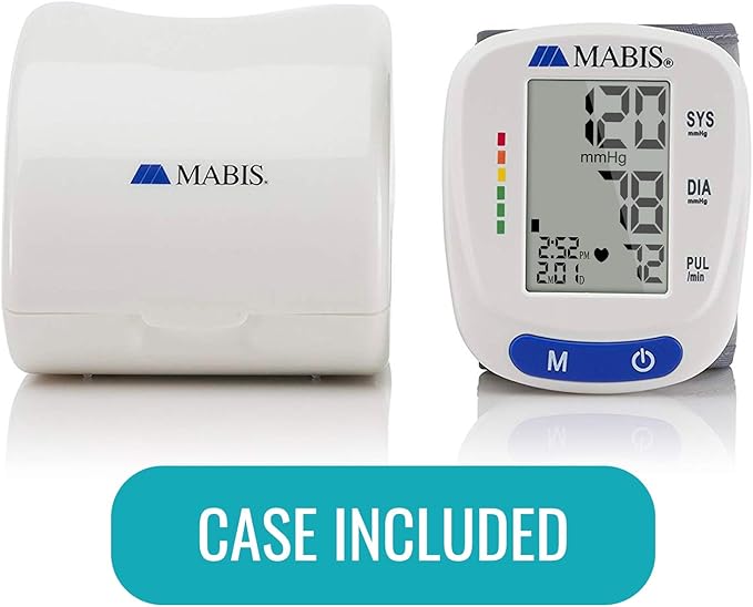 Mabis Digital Premium Wrist Blood Pressure Monitor with Automatic Wrist Cuff that Displays Blood Pressure, Pulse Rate and Irregular Heartbeat, Stores up to 120 Readings