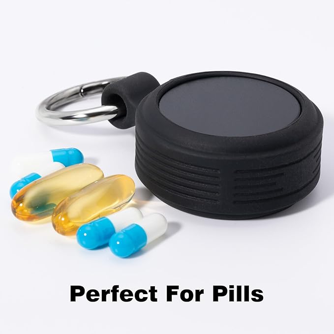Premium Carrying Case + Clip - Small Metal Keychain Holder for Earplugs & Pills, Waterproof Airtight Aluminum Travel Pill Case with Silicone Sleeve, 1 Spring Clip, Fits Loop/Eargasm/Vibes