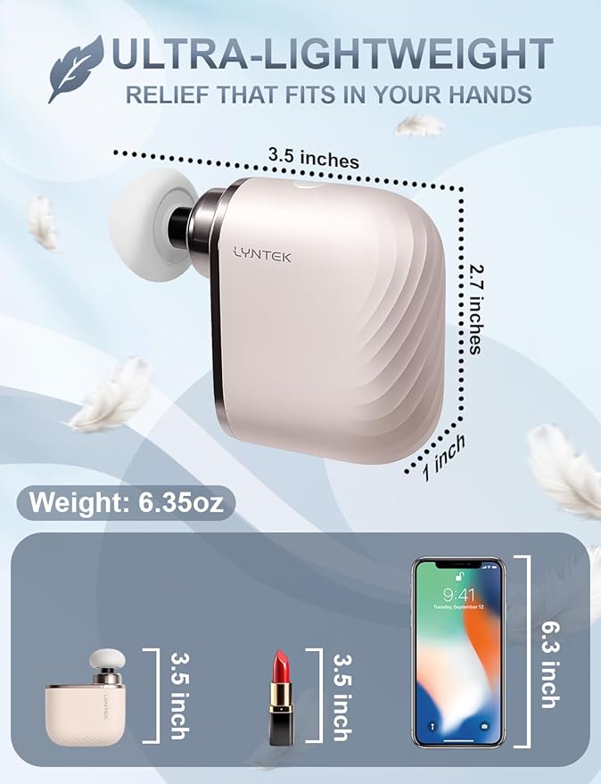 Mini Massage Gun - Small Handheld Muscle Massager with Percussion Deep Tissue, 5 Adjustable Vibration Frequency & 3 Interchangeable Heads - Portable Pocket Massage Gun for Gym, Travel, Office