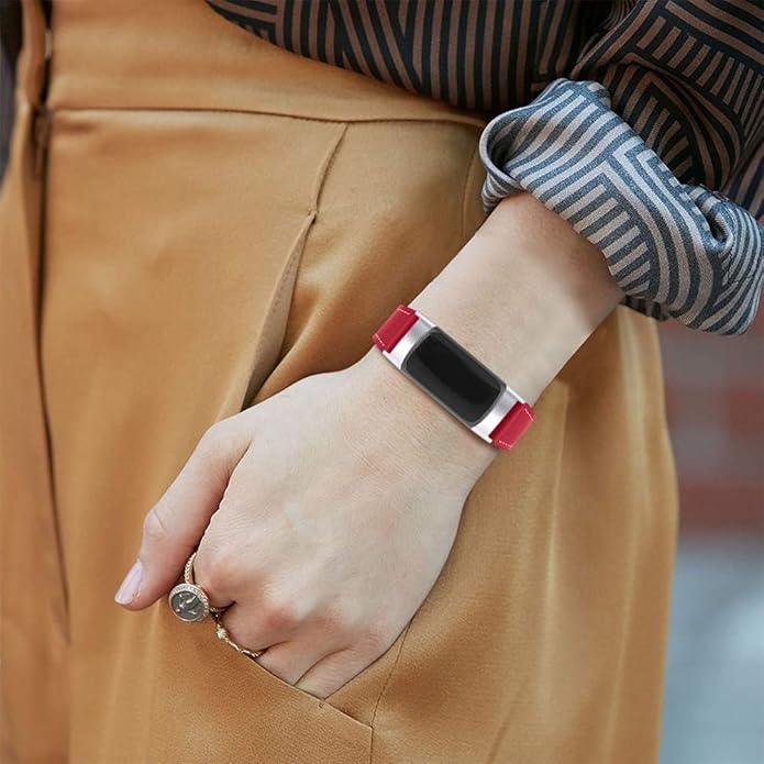 Compatible with Fitbit Charge 5 Leather Bands for Women Men, Feminine Leather Replacement Watch Band Straps Wristbands Bracelet Accessory for Fitbit Charge 5 GPS Tracker