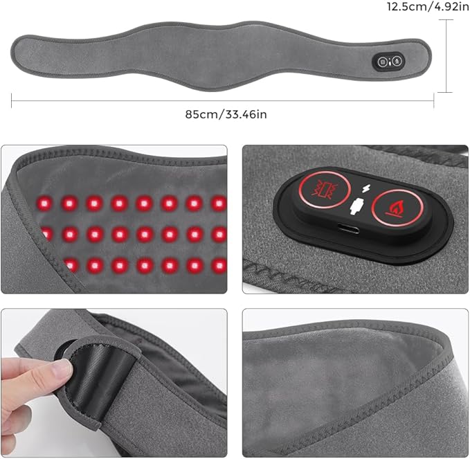 Cordless Neck Heating Pad for Pain, Neck Massager with 660nm 850nm Red Light, Heated Neck Wrap with 3000mAh Rechargeable, 3 Levels Heat & Massage, Gray