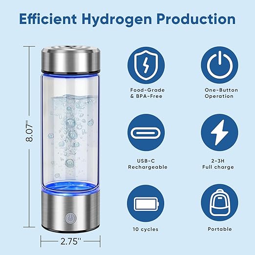 Hydrogen Water Bottle, PowerlotZero Hydrogen Water Generator with SPE Technology, 14oz Rechargeable Portable Hydrogen Water Ionizer Machine for Home, Travel, Fitness