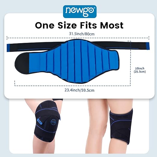 NEWGO Cold Therapy Knee Ice Pack Wrap, 2 Hours Long-Lasting Relief for Knee Replacement Surgery, Injuries, Swelling & Post-Surgery Recovery, Reusable Gel Ice Pack for Sports Injuries