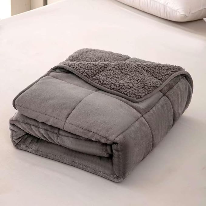 Sherpa 7lb Weighted Blanket for Adult, Both Sides Reversible Velvet Soft Plush Weighted Heavy Blanket for All Season Grey 40in*60in