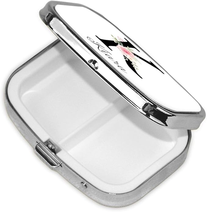 Custom Pill Box Personalized Square Small Pill Case with Mirror Add Your Photo Text Logo Name Decorative 2 Compartment Portable Metal Medicine Container Vitamin Organizer for Pocket Purse Travel (K)