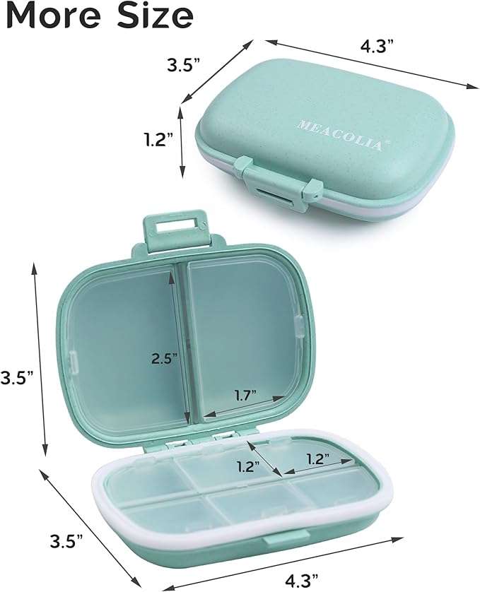 8 Compartments Travel Pill Organizer, Daily Pill Case Small Pill Box for Pocket Purse, Portable Pill Container Medicine Vitamin Organizer (Green)